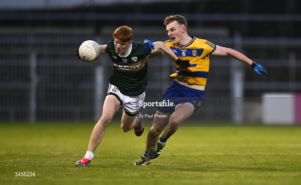 13 May 2026; Jack Joy of Kerry in action against Eoghan Carthy of Roscommon during the Dalata Hotel Group GAA Football All-Ireland U20 Championship semi-final match between Kerry and Roscommon at FBD Semple Stadium in Thurles, Tipperary. Photo by Paul Phelan/Sportsfile