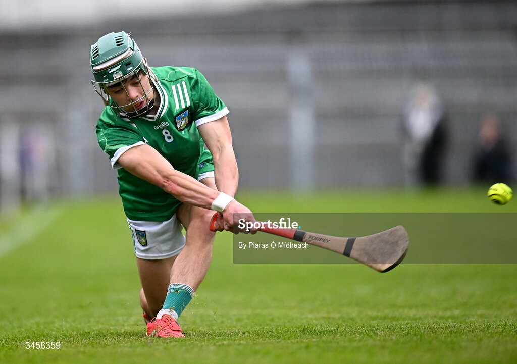 15 May 2026; Xavier Neligan of Limerick scores a point from a sideline during the Electric Ireland Munster GAA Minor Hurling Championship final match between Tipperary and Limerick at FBD Semple Stadium in Thurles, Tipperary. Photo by Piaras Ó Mídheach/Sportsfile