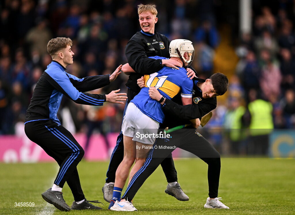 15 May 2026; Conall Morrisson of Tipperary, 11, celebrates after the Electric Ireland Munster GAA Minor Hurling Championship final match between Tipperary and Limerick at FBD Semple Stadium in Thurles, Tipperary. Photo by Piaras Ó Mídheach/Sportsfile