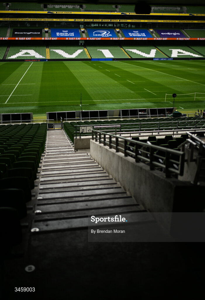 16 May 2026; A general view inside the stadium before the United Rugby Championship match between Leinster and Ospreys at the Aviva Stadium in Dublin. Photo by Brendan Moran/Sportsfile