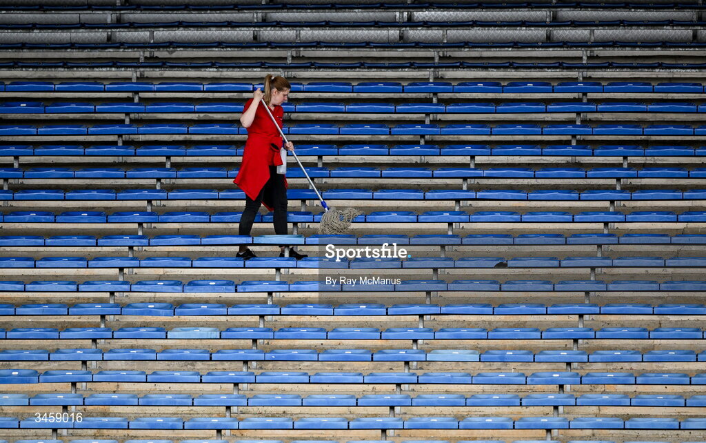 16 May 2026; An event custodian attends to seats in the stand before the Munster GAA Senior Hurling Championship Round 4 match between Tipperary and Clare at FBD Semple Stadium in Thurles, Tipperary. Photo by Ray McManus/Sportsfile