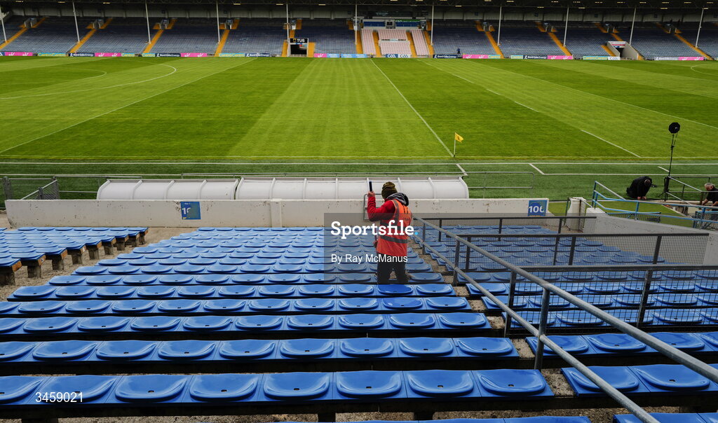 16 May 2026; An event custodian attends to seats in the stand before the Munster GAA Senior Hurling Championship Round 4 match between Tipperary and Clare at FBD Semple Stadium in Thurles, Tipperary. Photo by Ray McManus/Sportsfile