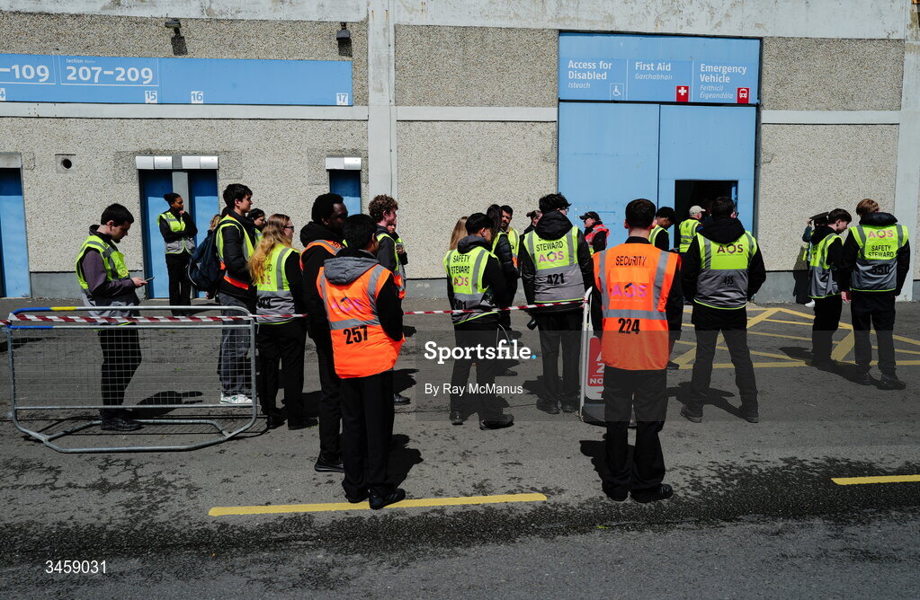 16 May 2026; Safety stewards await instructions, outside the grounds, before the Munster GAA Senior Hurling Championship Round 4 match between Tipperary and Clare at FBD Semple Stadium in Thurles, Tipperary. Photo by Ray McManus/Sportsfile