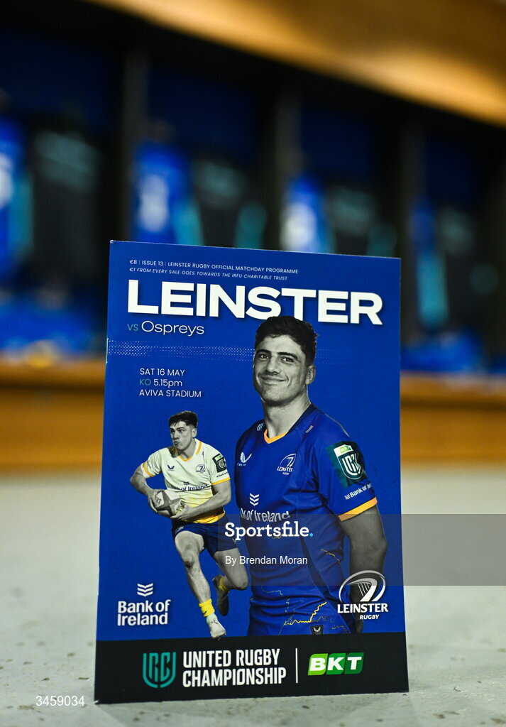 16 May 2026; The official match programme before the United Rugby Championship match between Leinster and Ospreys at the Aviva Stadium in Dublin. Photo by Brendan Moran/Sportsfile