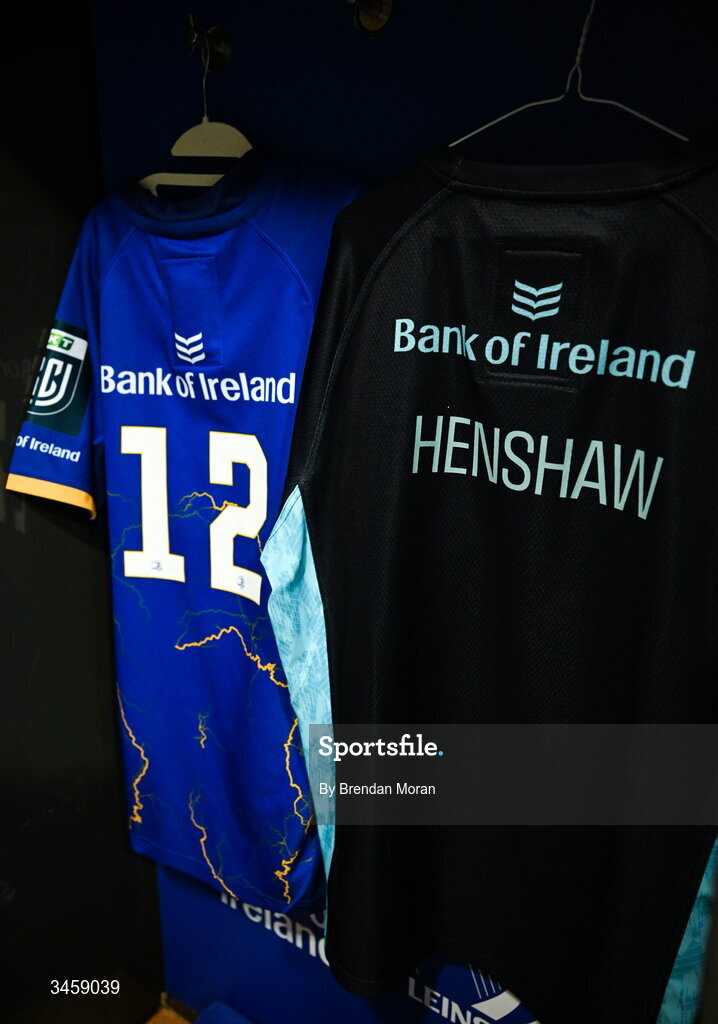 16 May 2026; The jersey of Robbie Henshaw in the Leinster dressingroom before the United Rugby Championship match between Leinster and Ospreys at the Aviva Stadium in Dublin. Photo by Brendan Moran/Sportsfile