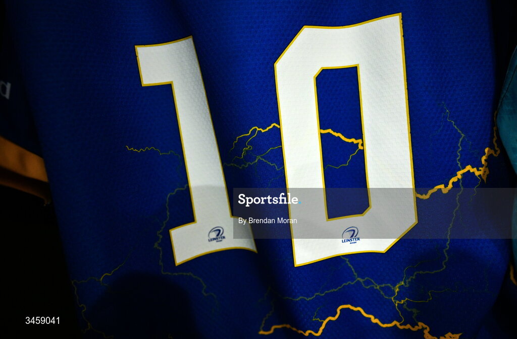 16 May 2026; The jersey of Harry Byrne in the Leinster dressingroom before the United Rugby Championship match between Leinster and Ospreys at the Aviva Stadium in Dublin. Photo by Brendan Moran/Sportsfile