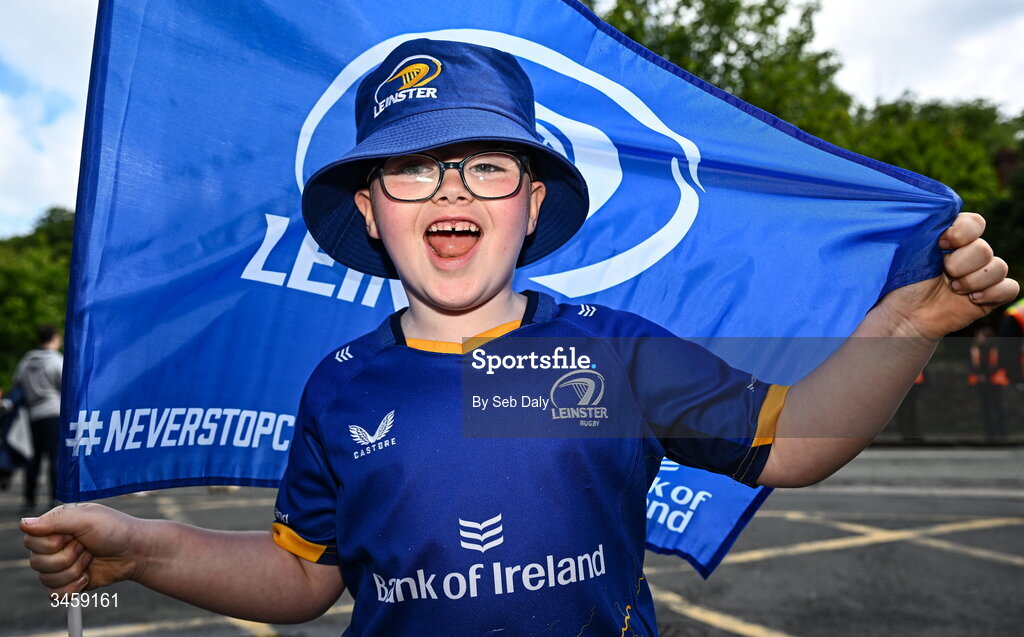 16 May 2026; Leinster supporter Killian Conlan, from Naas, Kildare, before the United Rugby Championship match between Leinster and Ospreys at the Aviva Stadium in Dublin. Photo by Seb Daly/Sportsfile