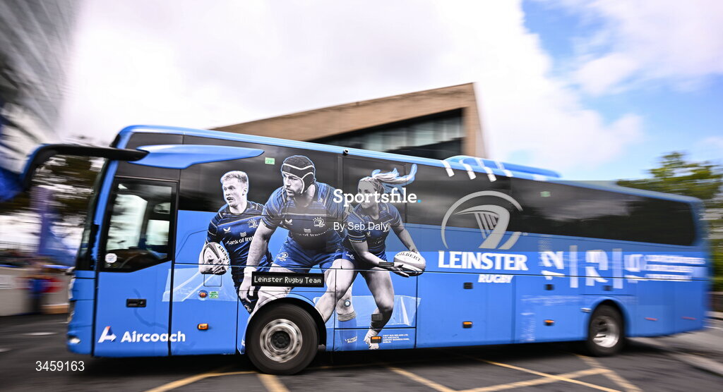 16 May 2026; The Leinster team coach arrives before the United Rugby Championship match between Leinster and Ospreys at the Aviva Stadium in Dublin. Photo by Seb Daly/Sportsfile