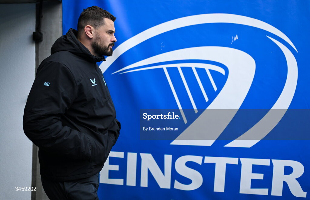 16 May 2026; Max Deegan of Leinster arrives before the United Rugby Championship match between Leinster and Ospreys at the Aviva Stadium in Dublin. Photo by Brendan Moran/Sportsfile
