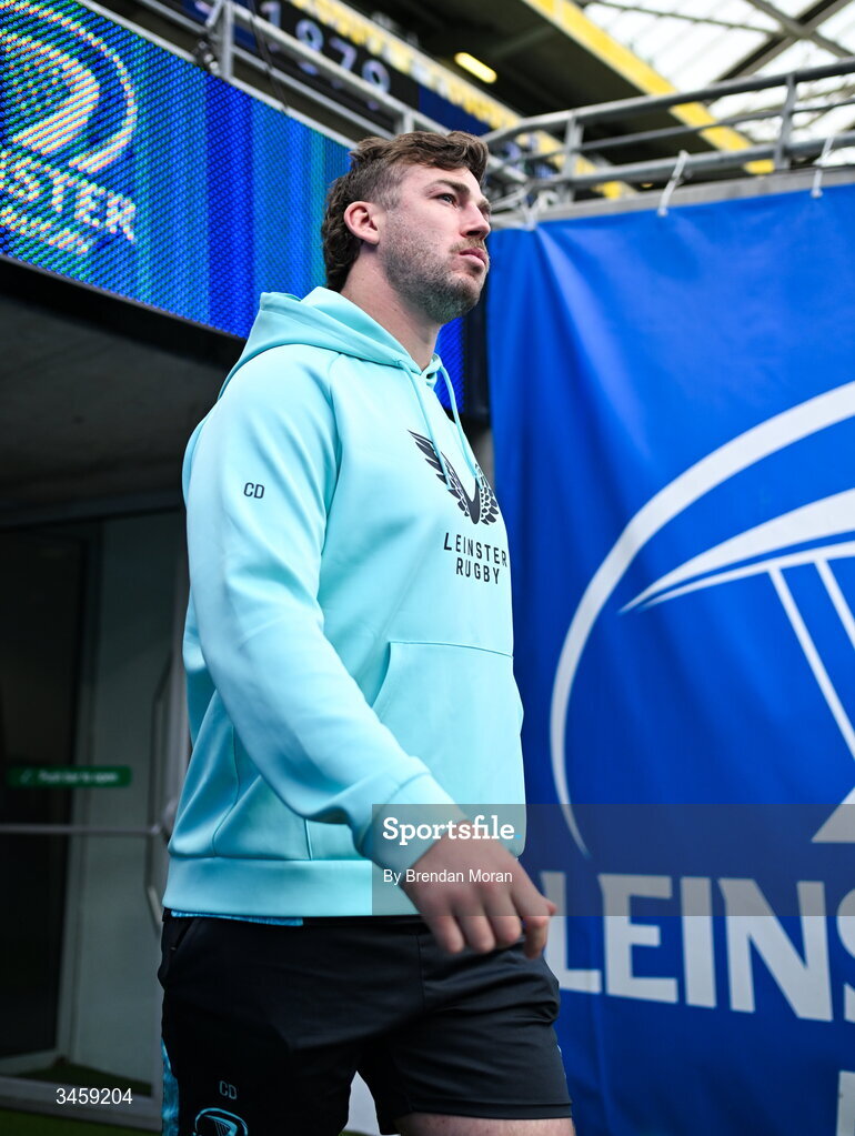 16 May 2026; Caelan Doris of Leinster arrives before the United Rugby Championship match between Leinster and Ospreys at the Aviva Stadium in Dublin. Photo by Brendan Moran/Sportsfile