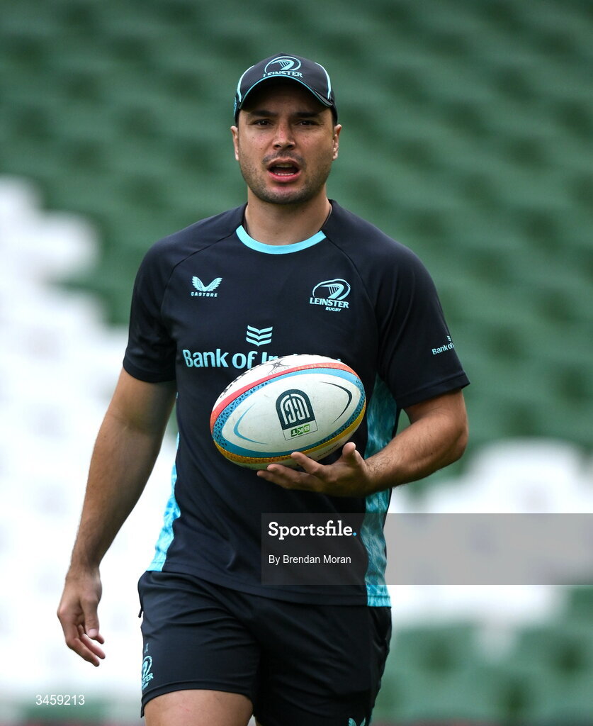 16 May 2026; James Lowe of Leinster walks the pitch before the United Rugby Championship match between Leinster and Ospreys at the Aviva Stadium in Dublin. Photo by Brendan Moran/Sportsfile