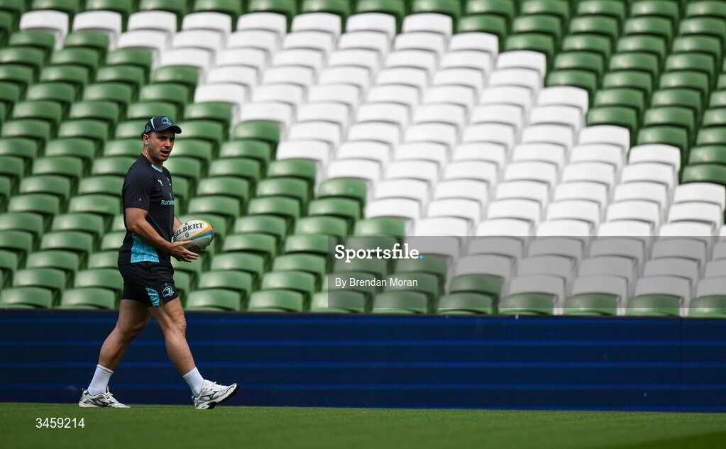 16 May 2026; James Lowe of Leinster walks the pitch before the United Rugby Championship match between Leinster and Ospreys at the Aviva Stadium in Dublin. Photo by Brendan Moran/Sportsfile