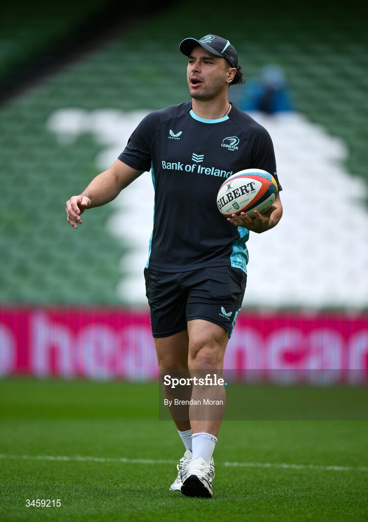 16 May 2026; James Lowe of Leinster walks the pitch before the United Rugby Championship match between Leinster and Ospreys at the Aviva Stadium in Dublin. Photo by Brendan Moran/Sportsfile