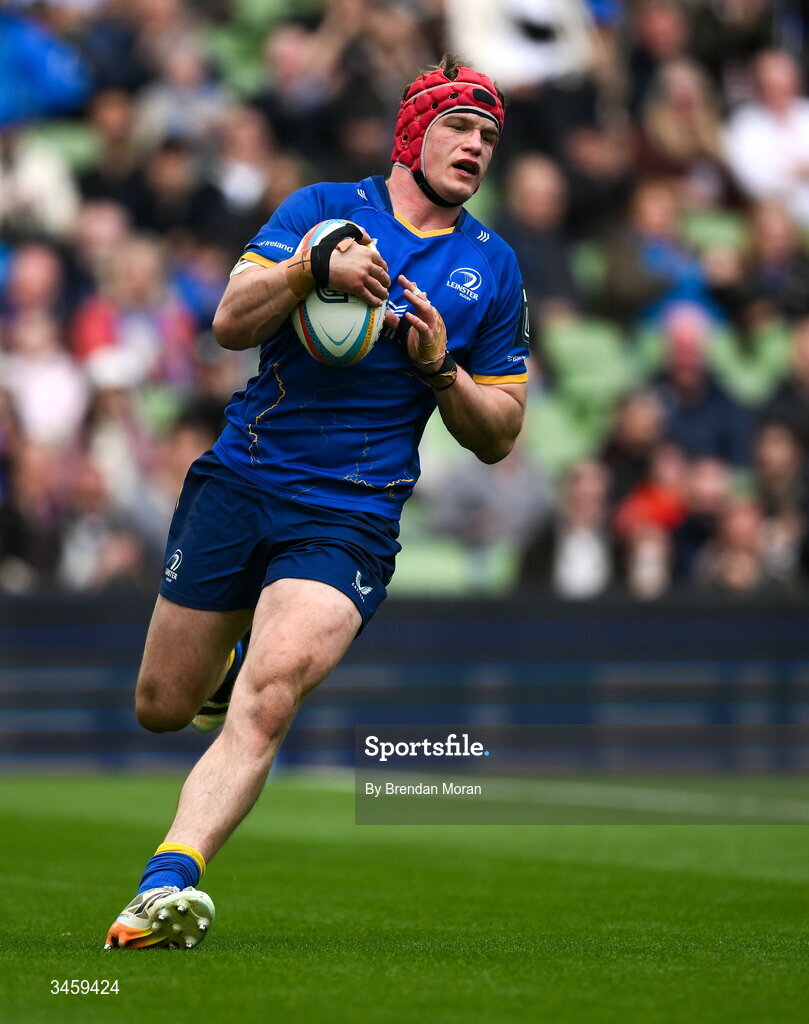 16 May 2026; Josh van der Flier of Leinster scores his side's third try during the United Rugby Championship match between Leinster and Ospreys at the Aviva Stadium in Dublin. Photo by Brendan Moran/Sportsfile