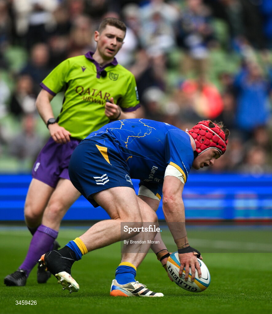 16 May 2026; Josh van der Flier of Leinster scores his side's third try during the United Rugby Championship match between Leinster and Ospreys at the Aviva Stadium in Dublin. Photo by Brendan Moran/Sportsfile