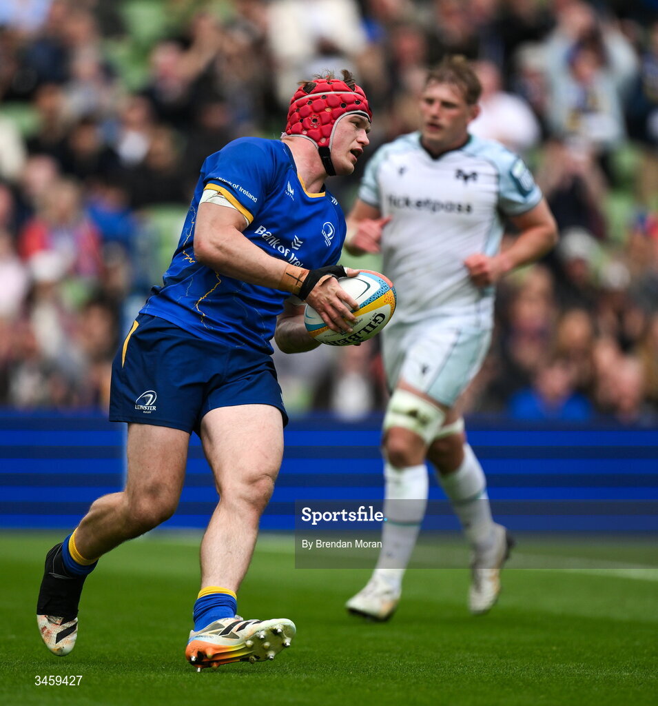 16 May 2026; Josh van der Flier of Leinster scores his side's third try during the United Rugby Championship match between Leinster and Ospreys at the Aviva Stadium in Dublin. Photo by Brendan Moran/Sportsfile
