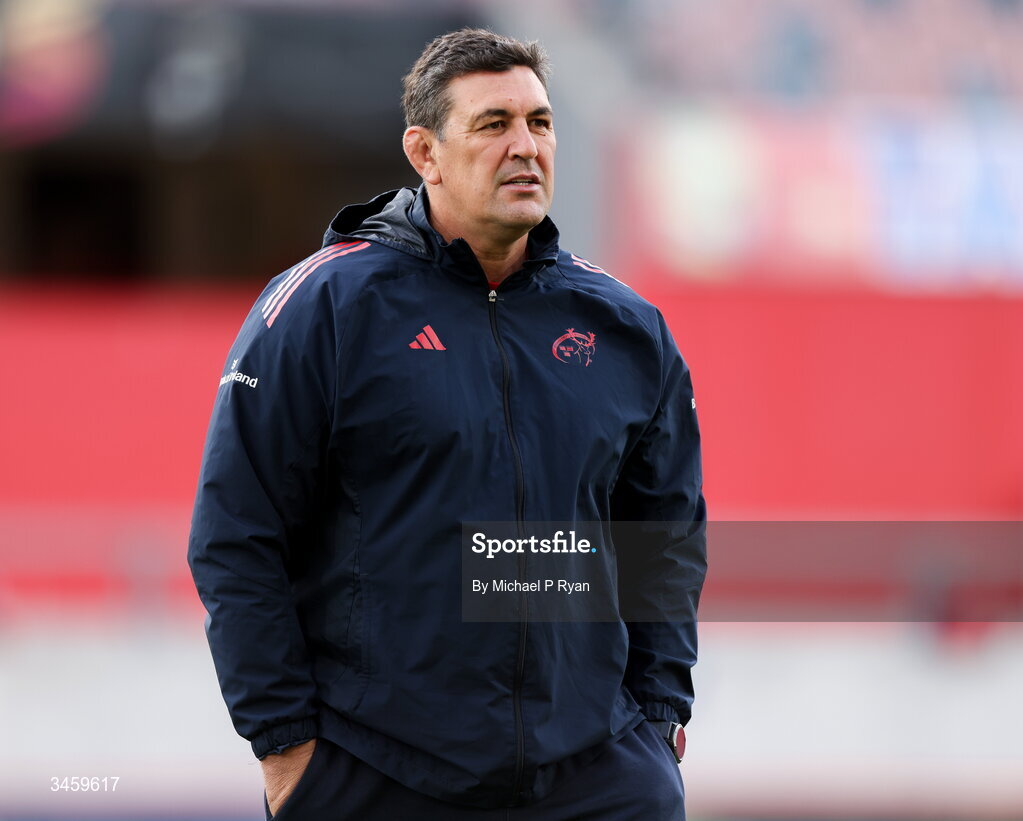 16 May 2026; Munster head coach Clayton McMillan before the United Rugby Championship match between Munster and Lions at Thomond Park in Limerick. Photo by Michael P Ryan/Sportsfile