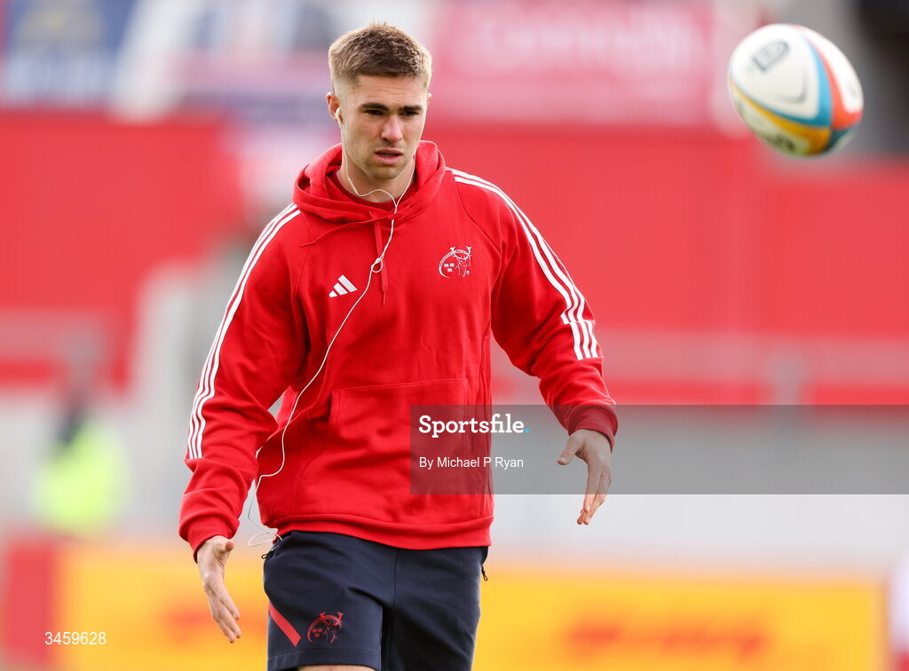 16 May 2026; Jack Crowley of Munster before the United Rugby Championship match between Munster and Lions at Thomond Park in Limerick. Photo by Michael P Ryan/Sportsfile