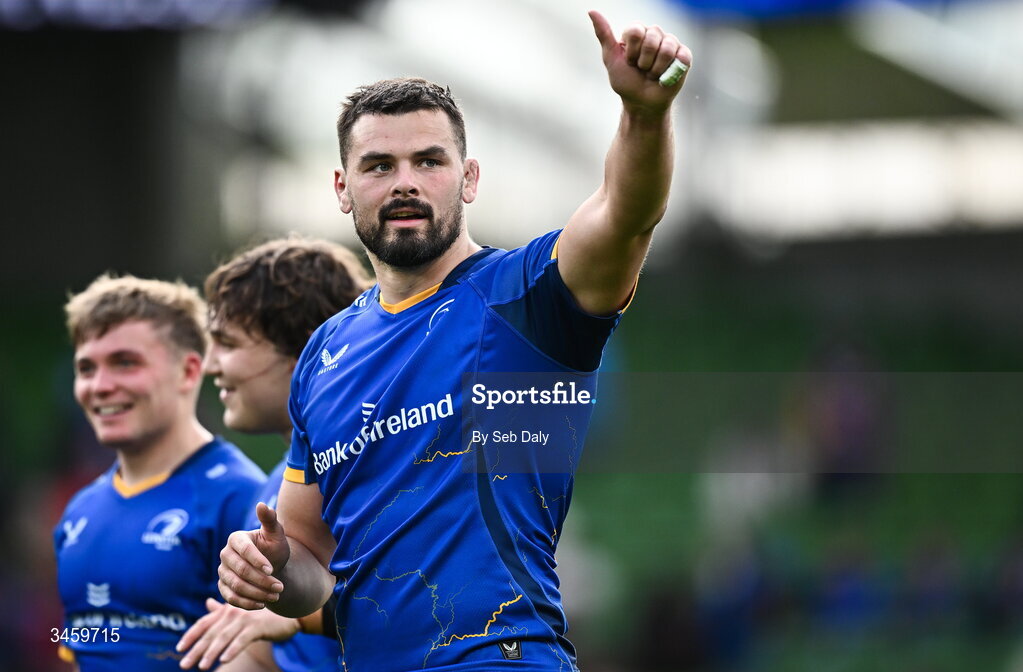 16 May 2026; Max Deegan of Leinster after the United Rugby Championship match between Leinster and Ospreys at the Aviva Stadium in Dublin. Photo by Seb Daly/Sportsfile