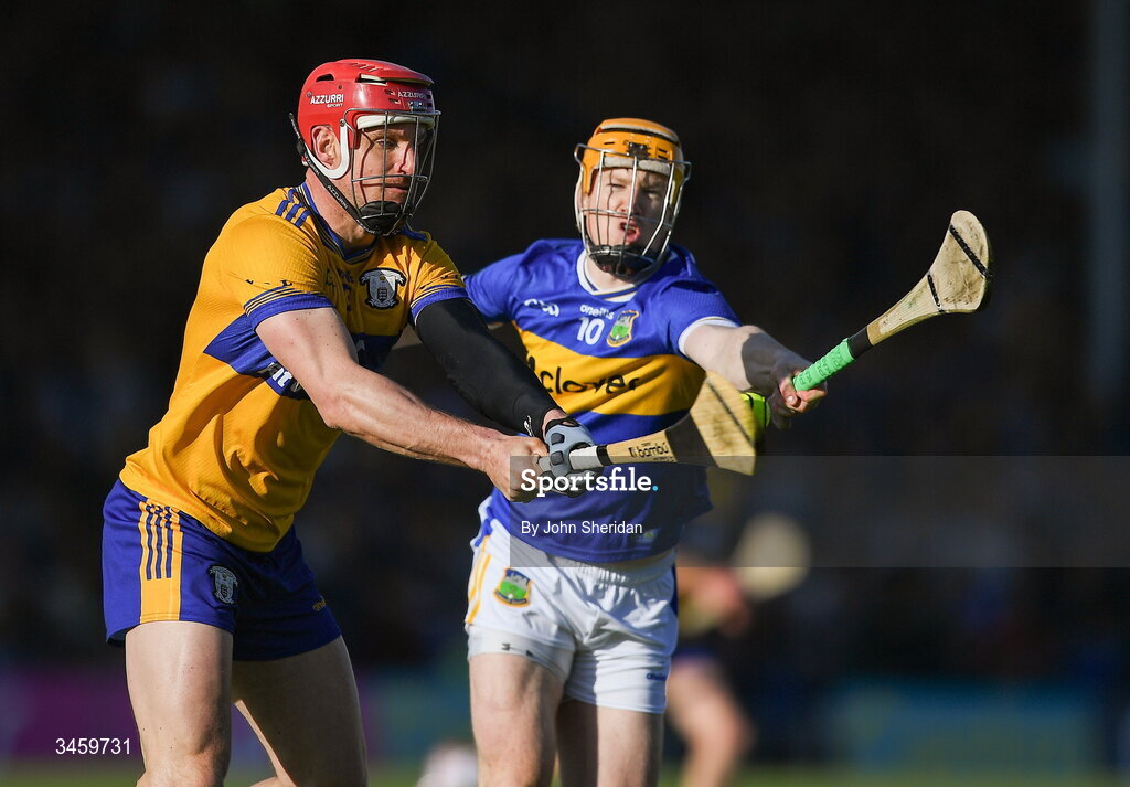 16 May 2026; John Conlon of Clare in action against Jake Morris of Tipperary during the Munster GAA Senior Hurling Championship Round 4 match between Tipperary and Clare at FBD Semple Stadium in Thurles, Tipperary. Photo by John Sheridan/Sportsfile