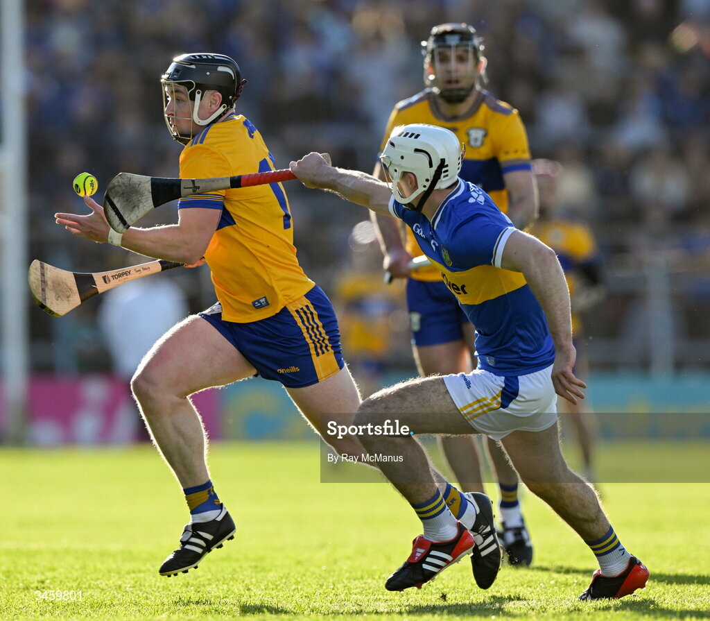 16 May 2026; Tony Kelly of Clare is tackled by Craig Morgan of Tipperary during the Munster GAA Senior Hurling Championship Round 4 match between Tipperary and Clare at FBD Semple Stadium in Thurles, Tipperary. Photo by Ray McManus/Sportsfile