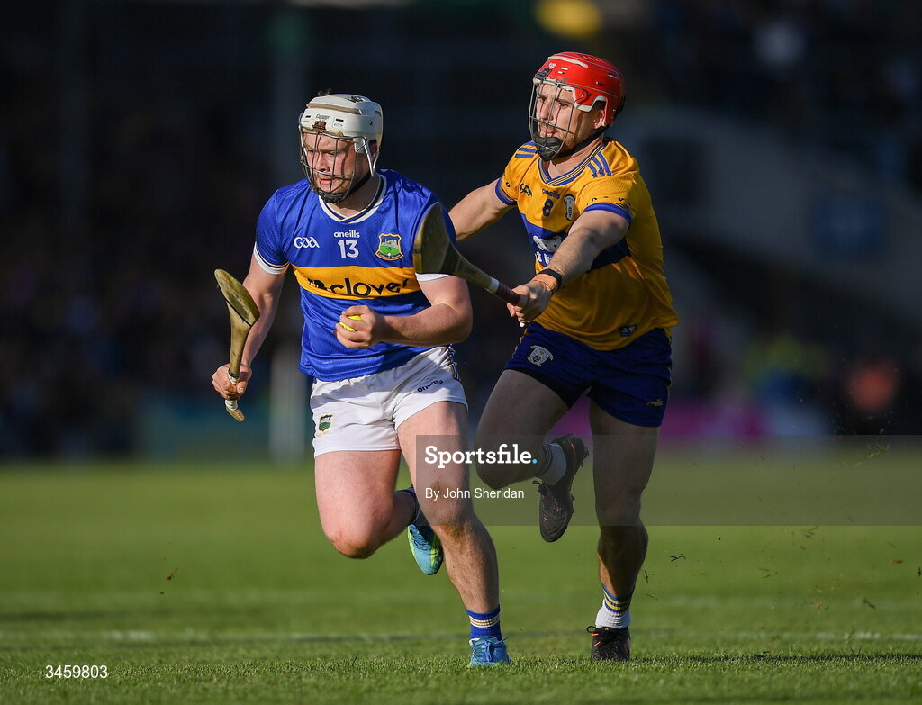 16 May 2026; Darragh McCarthy of Tipperary in action against Darragh Lohan of Clare during the Munster GAA Senior Hurling Championship Round 4 match between Tipperary and Clare at FBD Semple Stadium in Thurles, Tipperary. Photo by John Sheridan/Sportsfile