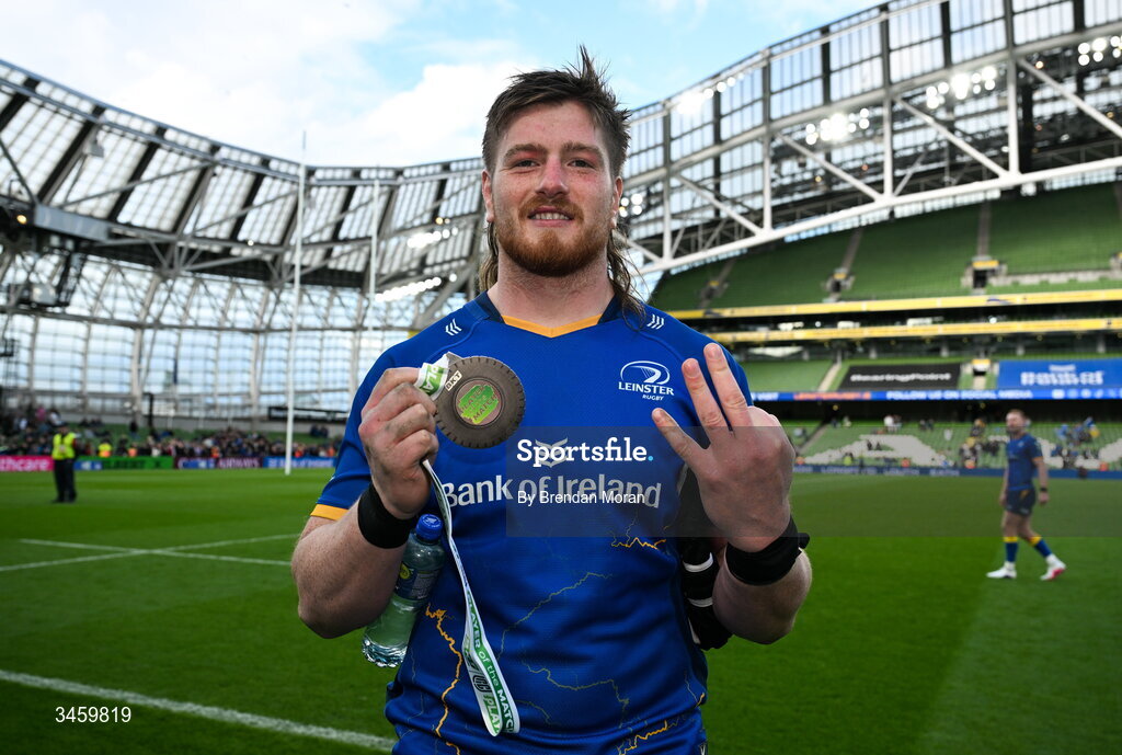 16 May 2026; Joe McCarthy of Leinster after the United Rugby Championship match between Leinster and Ospreys at the Aviva Stadium in Dublin. Photo by Brendan Moran/Sportsfile