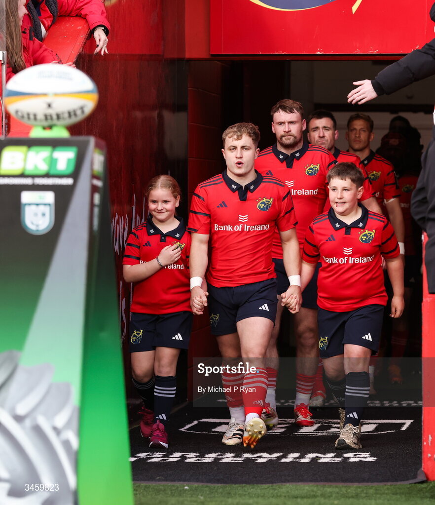 16 May 2026; Craig Casey of Munster leads his side out before the United Rugby Championship match between Munster and Lions at Thomond Park in Limerick. Photo by Michael P Ryan/Sportsfile