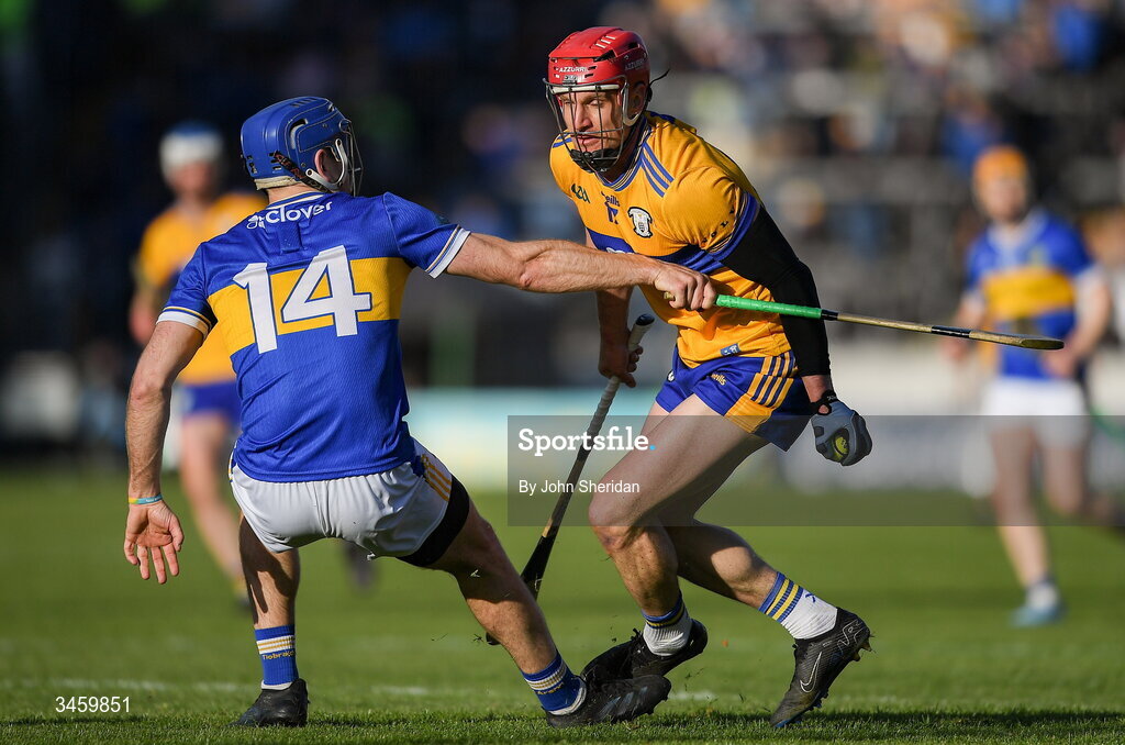 16 May 2026; John Conlon of Clare in action against John McGrath of Tipperary during the Munster GAA Senior Hurling Championship Round 4 match between Tipperary and Clare at FBD Semple Stadium in Thurles, Tipperary. Photo by John Sheridan/Sportsfile