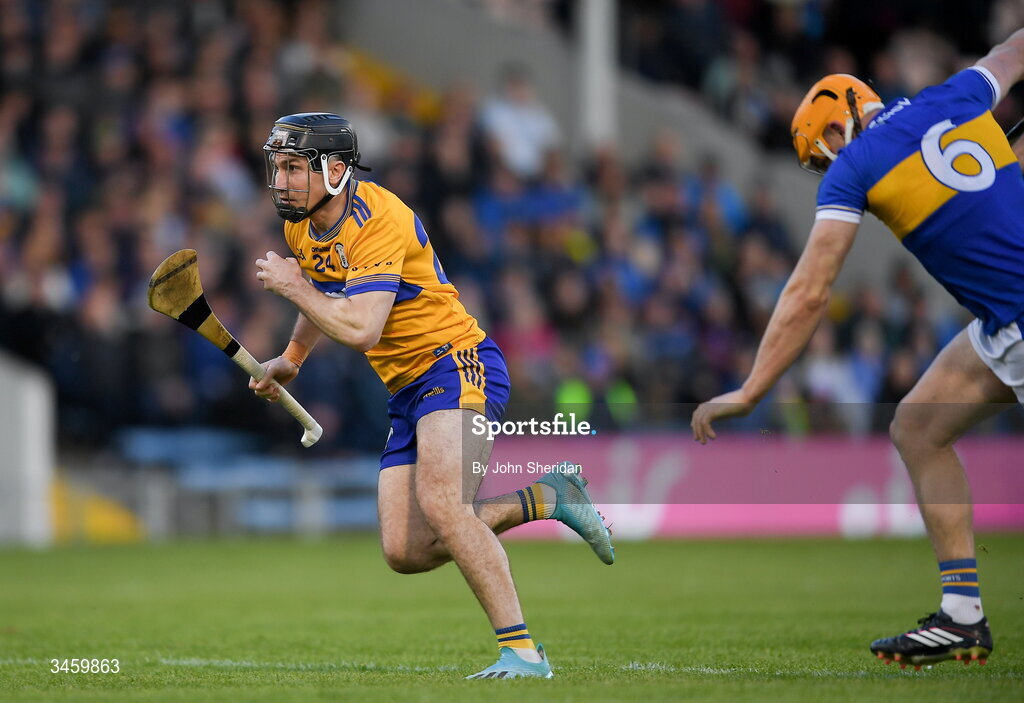 16 May 2026; Ian Galvin of Clare on his way to score his side's first goal despite the efforts of Ronan Maher of Tipperary during the Munster GAA Senior Hurling Championship Round 4 match between Tipperary and Clare at FBD Semple Stadium in Thurles, Tipperary. Photo by John Sheridan/Sportsfile