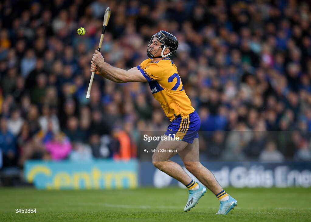 16 May 2026; Ian Galvin of Clare shoots to score his side's first goal during the Munster GAA Senior Hurling Championship Round 4 match between Tipperary and Clare at FBD Semple Stadium in Thurles, Tipperary. Photo by John Sheridan/Sportsfile
