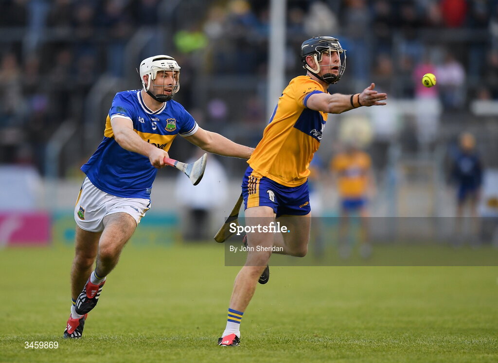 16 May 2026; Niall O'Farrell of Clare in action against Craig Morgan of Tipperary during the Munster GAA Senior Hurling Championship Round 4 match between Tipperary and Clare at FBD Semple Stadium in Thurles, Tipperary. Photo by John Sheridan/Sportsfile