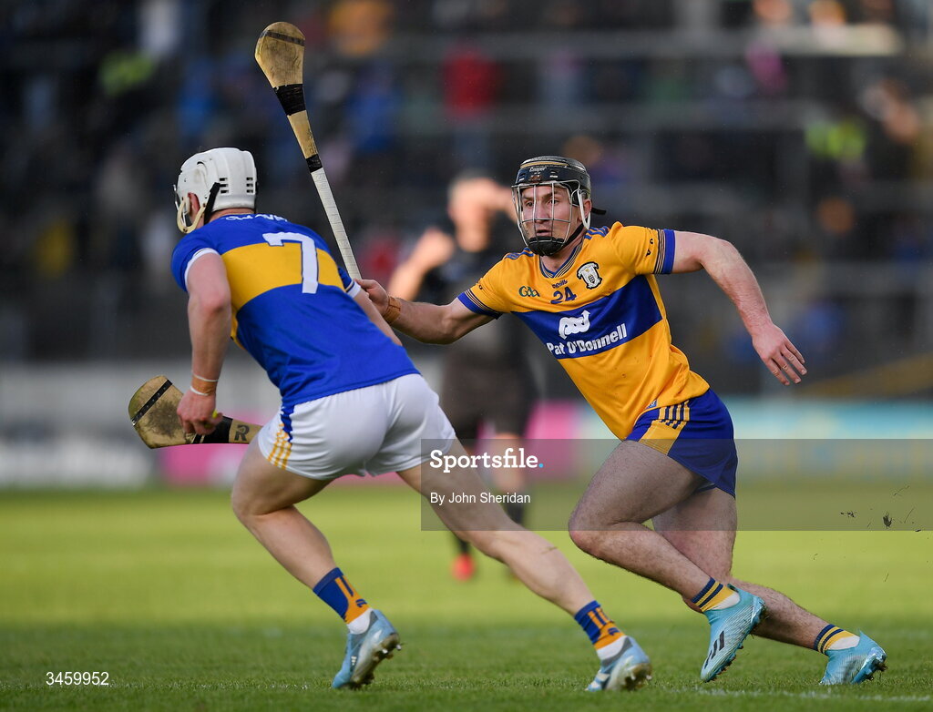 16 May 2026; Bryan O'Mara of Tipperary in action against Ian Galvin of Clare during the Munster GAA Senior Hurling Championship Round 4 match between Tipperary and Clare at FBD Semple Stadium in Thurles, Tipperary. Photo by John Sheridan/Sportsfile
