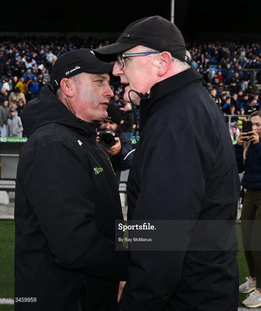 16 May 2026; The two managers, Tipperary manager Liam Cahill and Clare manager Brian Lohan after the Munster GAA Senior Hurling Championship Round 4 match between Tipperary and Clare at FBD Semple Stadium in Thurles, Tipperary. Photo by Ray McManus/Sportsfile