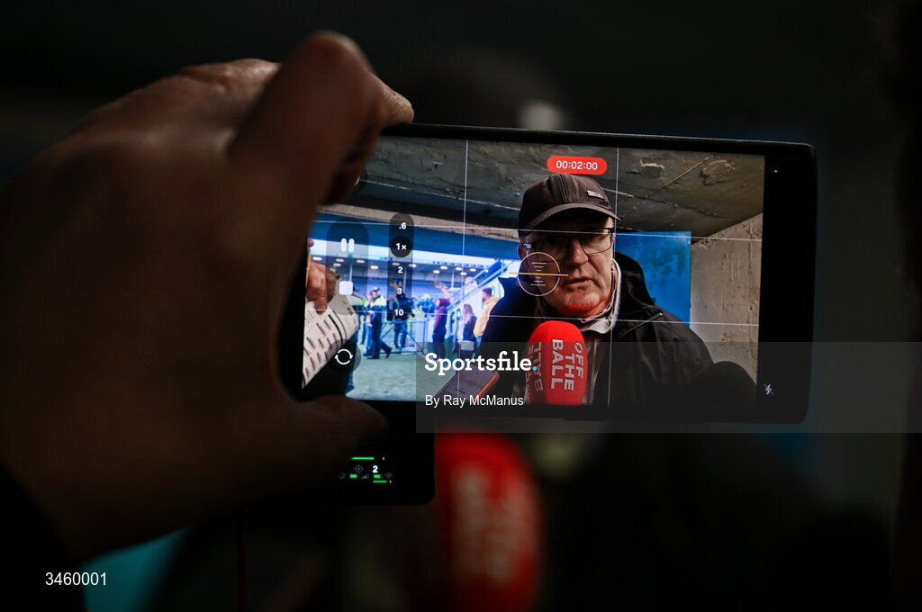16 May 2026; Clare manager Brian Lohan is interviewed by 'Off The Ball' and others after the Munster GAA Senior Hurling Championship Round 4 match between Tipperary and Clare at FBD Semple Stadium in Thurles, Tipperary. Photo by Ray McManus/Sportsfile
