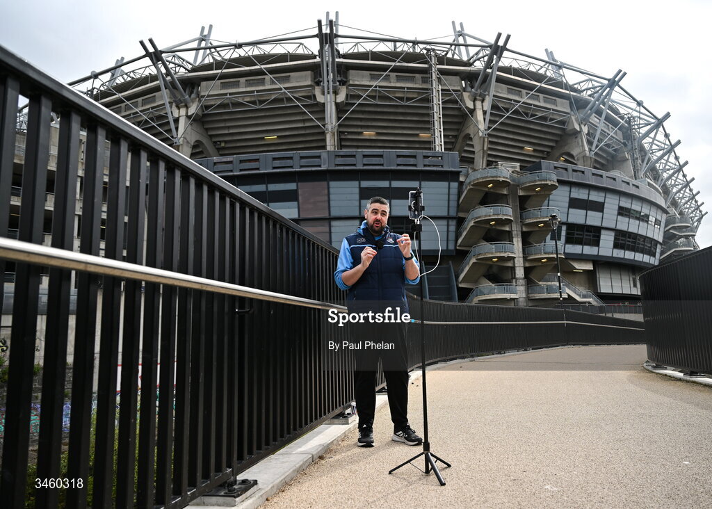 17 May 2026; FM104 presenter Ciaran Halpin previews the game before the Leinster GAA Football Senior Championship final match between Dublin and Westmeath at Croke Park in Dublin. Photo by Paul Phelan/Sportsfile
