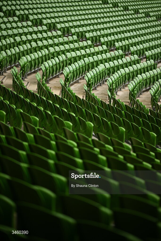 17 May 2026; A detailed view of seating ahead of the Women's 6 Nations Rugby Championship match between Ireland and Scotland at the Aviva Stadium in Dublin. Photo by Shauna Clinton/Sportsfile