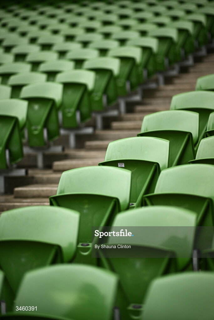 17 May 2026; A detailed view of seating ahead of the Women's 6 Nations Rugby Championship match between Ireland and Scotland at the Aviva Stadium in Dublin. Photo by Shauna Clinton/Sportsfile