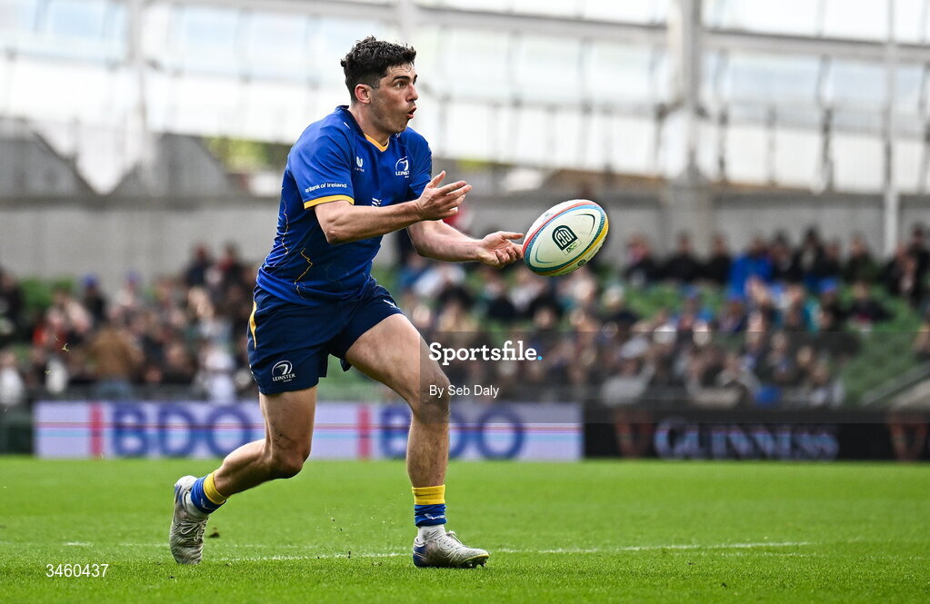16 May 2026; Jimmy O'Brien of Leinster during the United Rugby Championship match between Leinster and Ospreys at the Aviva Stadium in Dublin. Photo by Seb Daly/Sportsfile
