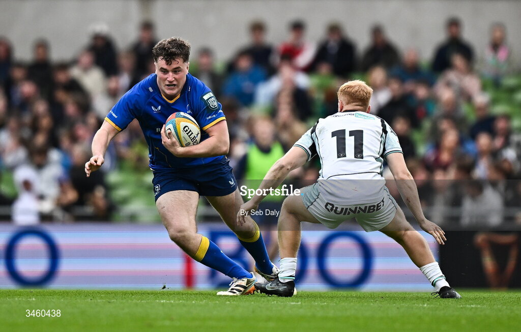 16 May 2026; Gus McCarthy of Leinster in action against Iestyn Hopkins of Ospreys during the United Rugby Championship match between Leinster and Ospreys at the Aviva Stadium in Dublin. Photo by Seb Daly/Sportsfile