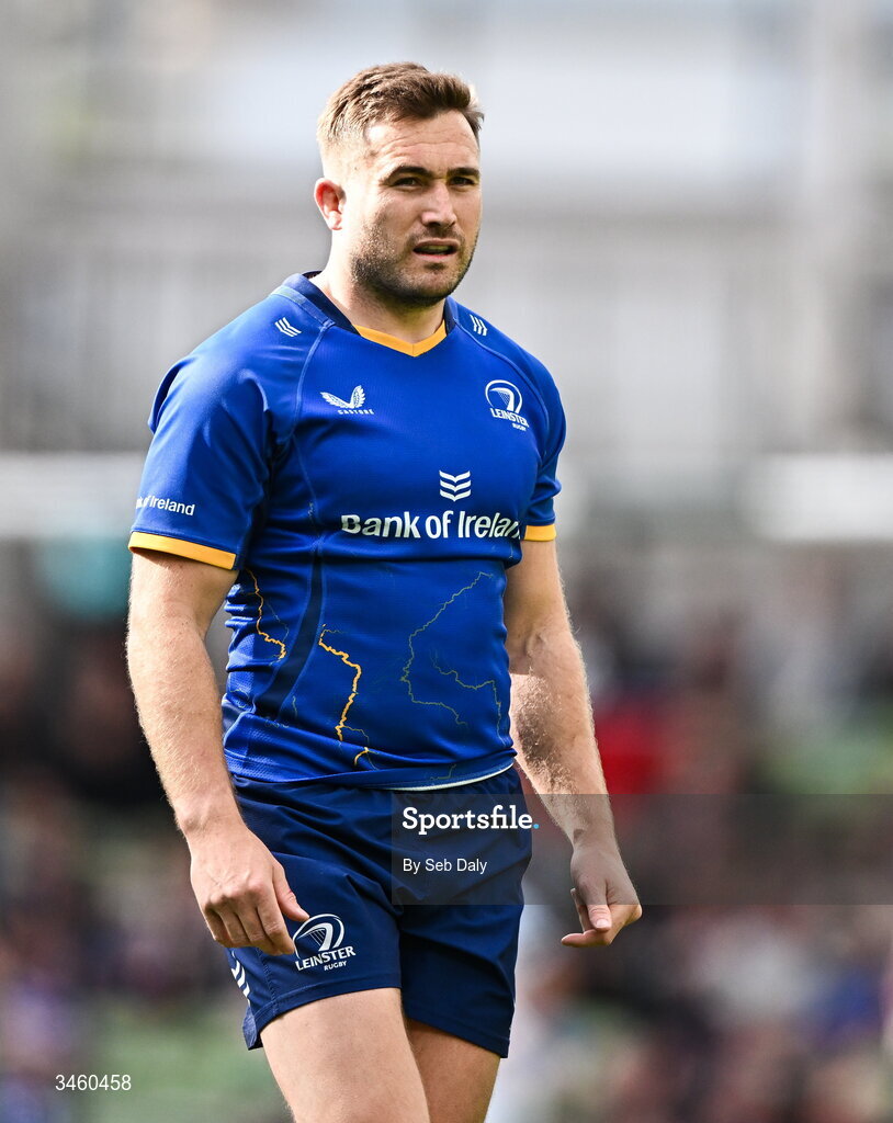 16 May 2026; Jordan Larmour of Leinster during the United Rugby Championship match between Leinster and Ospreys at the Aviva Stadium in Dublin. Photo by Seb Daly/Sportsfile