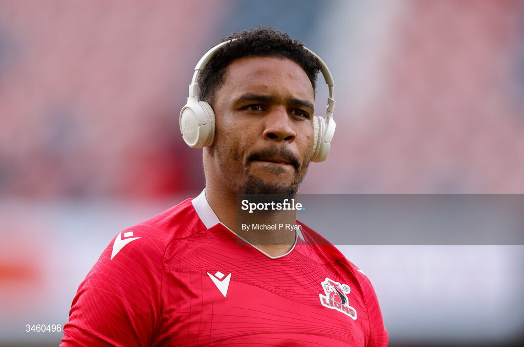 16 May 2026; Darrien Landsberg of Lions before the United Rugby Championship match between Munster and Lions at Thomond Park in Limerick. Photo by Michael P Ryan/Sportsfile