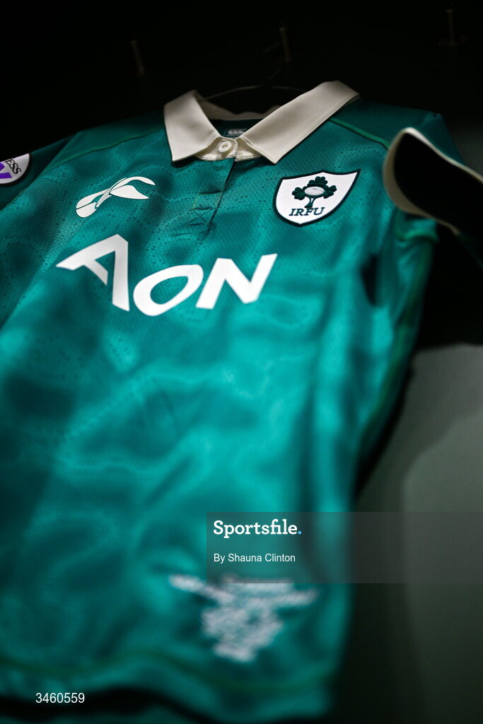 17 May 2026; The jersey of Cliodhna Moloney MacDonald of Ireland is seen hanging in the dressing room ahead of the Women's 6 Nations Rugby Championship match between Ireland and Scotland at the Aviva Stadium in Dublin. Photo by Shauna Clinton/Sportsfile