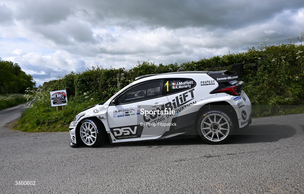 17 May 2026; Josh Moffett and Keith Moriarty compete in their Toyota GR Yaris Rally2 during the Carlow Stages Rally, Round 4 of the Triton Showers National Rally Championship, in Carlow. Photo by Philip Fitzpatrick/Sportsfile