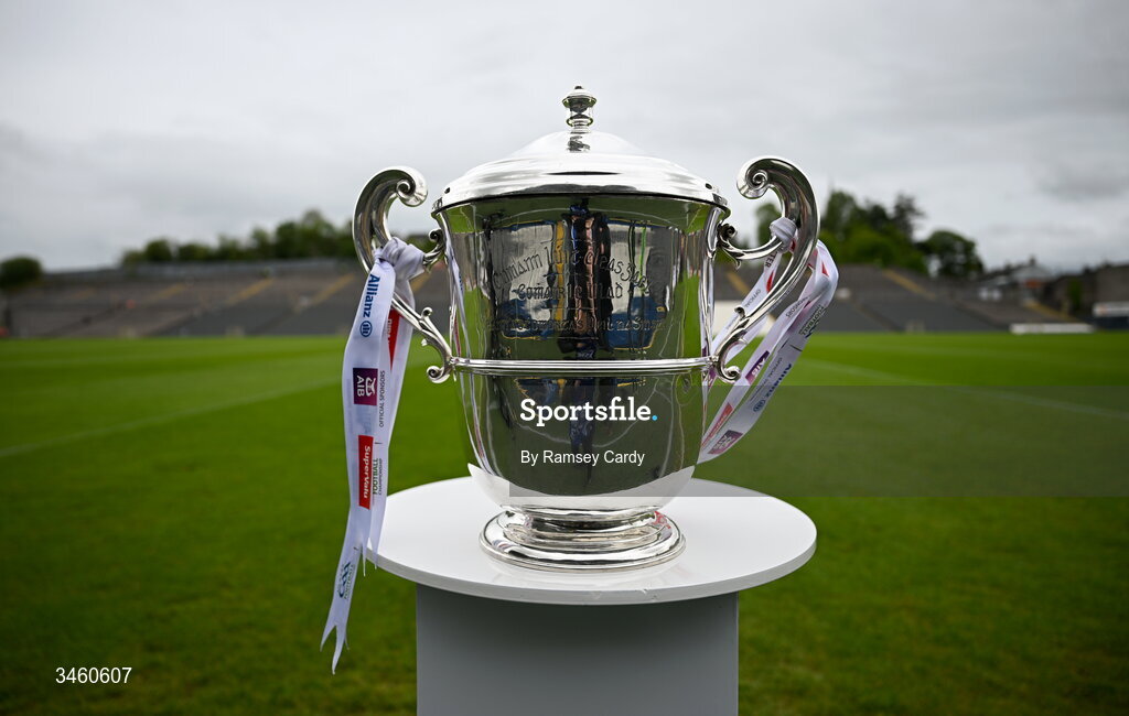 17 May 2026; A general view of the Anglo Celt Cup before the Ulster GAA Football Senior Championship final match between Armagh and Monaghan at St Tiernach's Park in Clones, Monaghan. Photo by Ramsey Cardy/Sportsfile