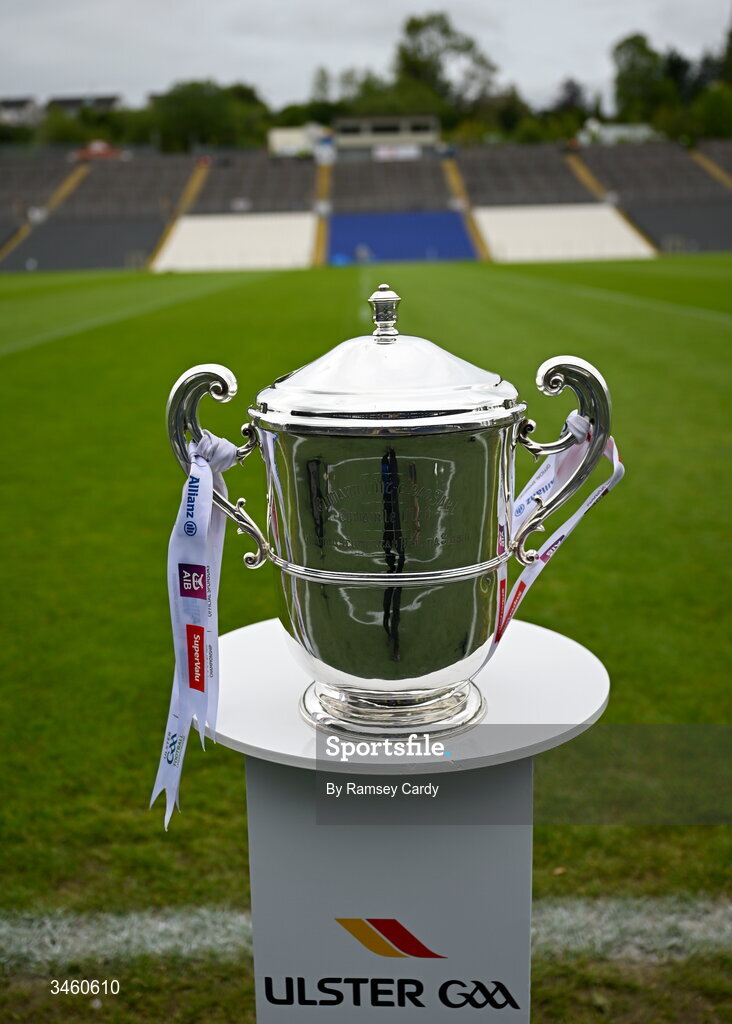 17 May 2026; A general view of the Anglo Celt Cup before the Ulster GAA Football Senior Championship final match between Armagh and Monaghan at St Tiernach's Park in Clones, Monaghan. Photo by Ramsey Cardy/Sportsfile