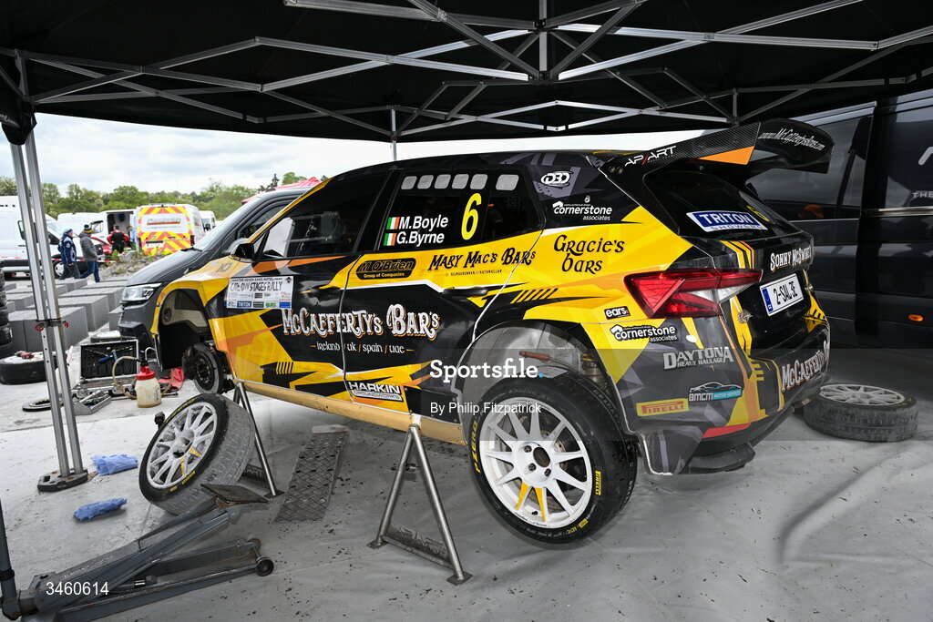 17 May 2026; Michael Boyle and Dermot McCafferty with their Skoda Fabia RS Rally2 in service during the Carlow Stages Rally, Round 4 of the Triton Showers National Rally Championship, in Carlow. Photo by Philip Fitzpatrick/Sportsfile