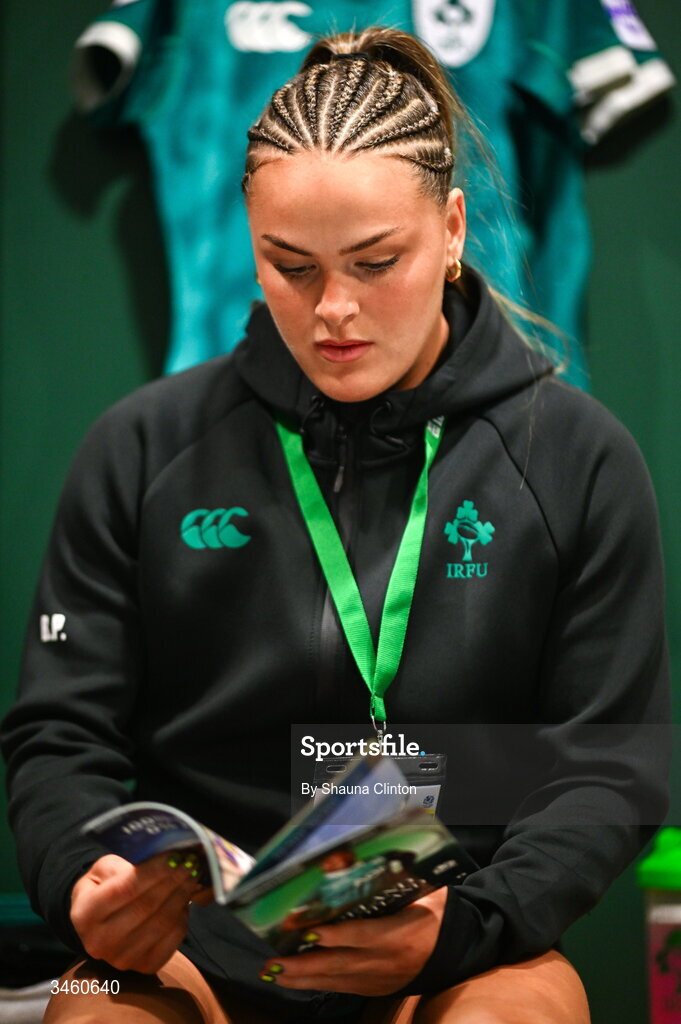 17 May 2026; Béibhinn Parsons of Ireland before the Women's 6 Nations Rugby Championship match between Ireland and Scotland at the Aviva Stadium in Dublin. Photo by Shauna Clinton/Sportsfile