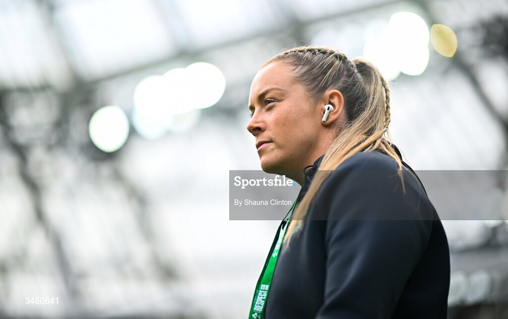 17 May 2026; Stacey Flood of Ireland before the Women's 6 Nations Rugby Championship match between Ireland and Scotland at the Aviva Stadium in Dublin. Photo by Shauna Clinton/Sportsfile