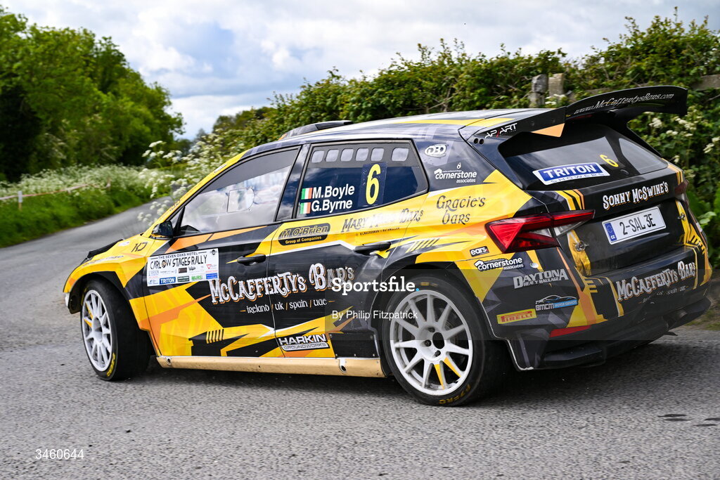 17 May 2026; Matthew Boyle and Gary Byrne compete in their Skoda Fabia RS Rally during the Carlow Stages Rally, Round 4 of the Triton Showers National Rally Championship, in Carlow. Photo by Philip Fitzpatrick/Sportsfile